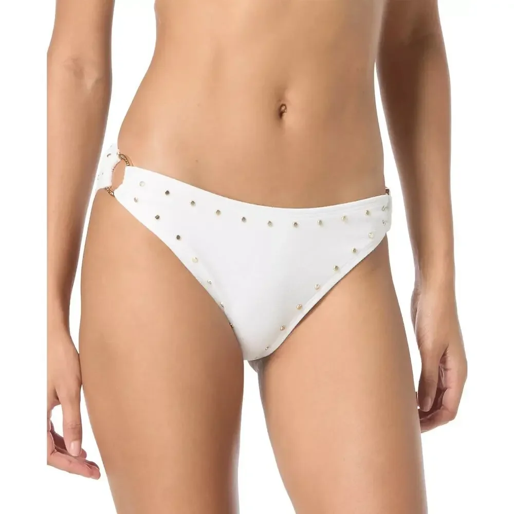 MICHAEL Michael Kors Women's Crepe Side-Ring Studded Bottoms White Size L 1969